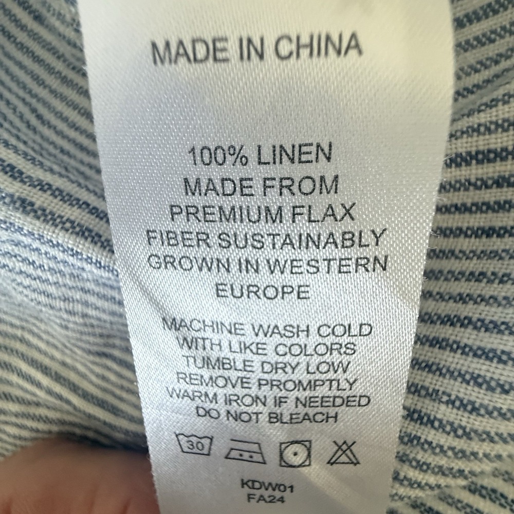 Quince Women L 100% European Linen Camp Shirt Blue Pinstripe Natural Scandi - Picture 6 of 7